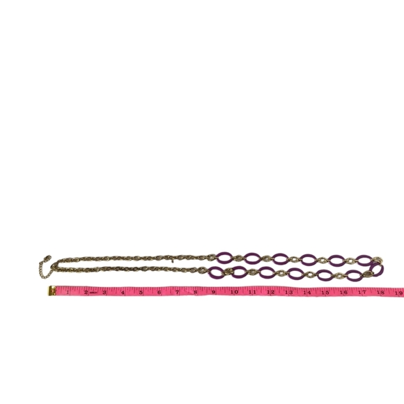 Vintage Estate Purple & Gold Long Oversize Link Chain Statement Necklace - Picture 7 of 7